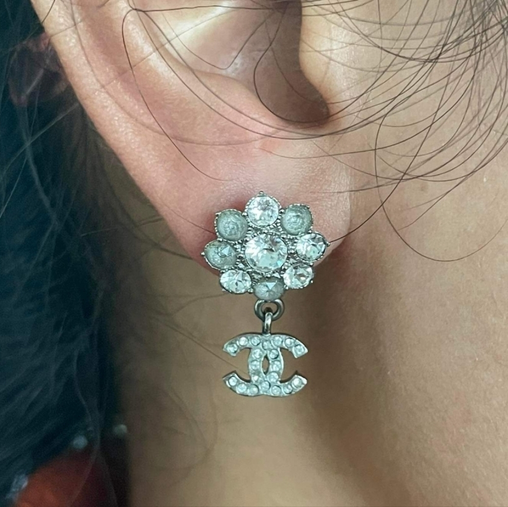Chanel CC Logo Crystal Earrings